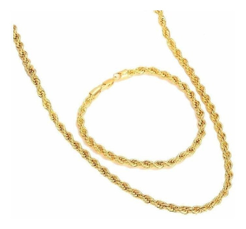 Set Cadena + Pulsera Hombre Plata Y Baño De Oro 18k Cordón