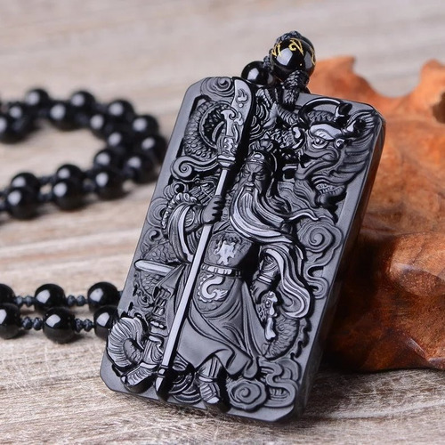 Dije Tallado En Obsidiana 58x38x11 Guan Yu Dios De La Guerra