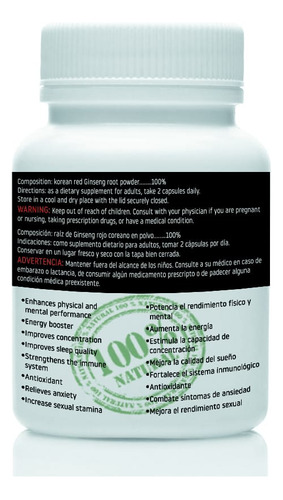 Ginseng Rojo Coreano. 120 Cápsulas X 500mg (100%pureza) !