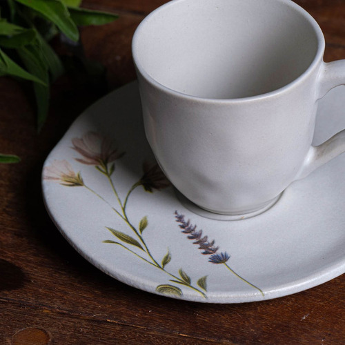 Conjunto Com 6 Xícaras Café Com Pires Orgânico Lavanda 120ml