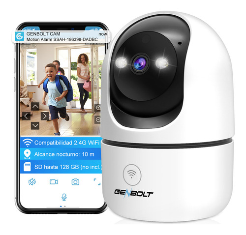 Genbolt® Cámara De Seguridad Wifi Interiore IP Vigilancia Doméstica Cctv Con Detección De Humanoides Cámara De Paseo Automático Para Niñeras Y Mascotas Monitor Para Bebés Con Alarma De Audio Para Casa