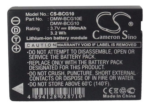 Batería P/ Panasonic Dmw-bcg10, Lumix Dmc-tz10, 890mah 