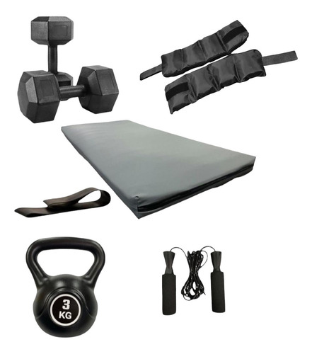 Kit Entrenamiento Gris - Colcho Pesas Rueda Soga Y Mas Dep Color Con Tobillera 2kg