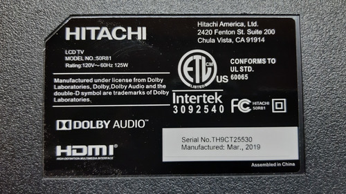 Tarjeta T-con Hitachi 50r81 E253117 Ml1 94v-0 (Usado)