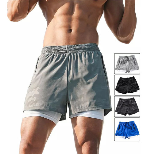 Gimnasio Short Con Licra Deportiva 2 En 1 Hombre Correr Gym