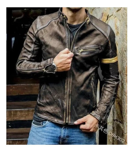 Chaqueta De Cuero Punk De Pie Con Cuello