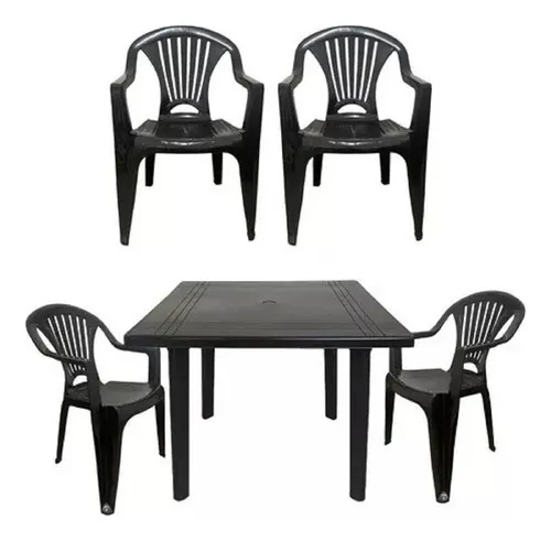 comprar Kit Mesa Quadrada Desmontavel Com 4 Cadeiras Poltrona Preto