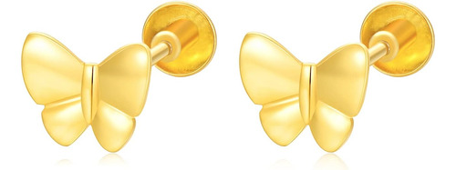 Pendientes De Mariposa De Oro Amarillo Macizo De 18 Quilates