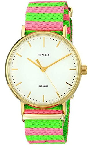 Reloj De Mujer Timex Tw2p91800 Fairfield 37 Rosa / Verde Con