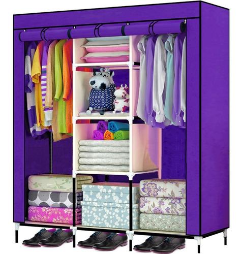 Closet Organizador 3 Puertas Compartimientos Zapatero Color Morado