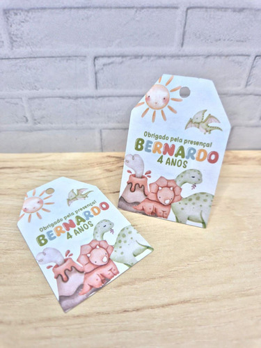 Tag Personalizada Lembrancinha Dinossauros - 50 Unidades