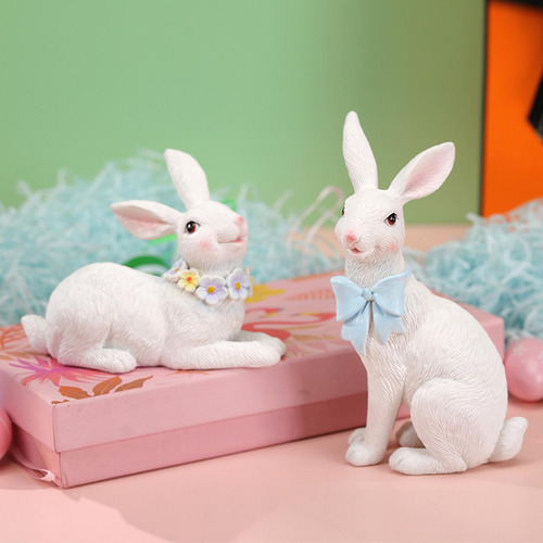 2 Piezas Estatuas De Conejo De Pascua Figuritas De Conejo De