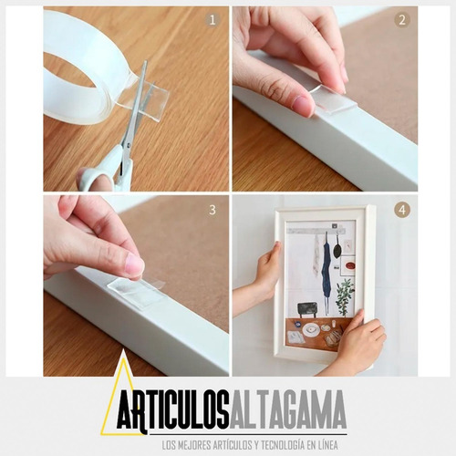 Imagen 2 de 10 de Cinta Doble Faz Adhesiva Silicona Multiusos Reutilizable 3mt