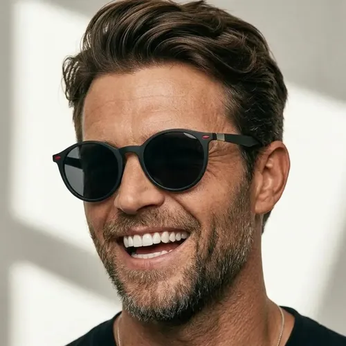 Óculos De Sol Redondo Preto Flexível Moda 2026 Luxo Tendencia Mas...