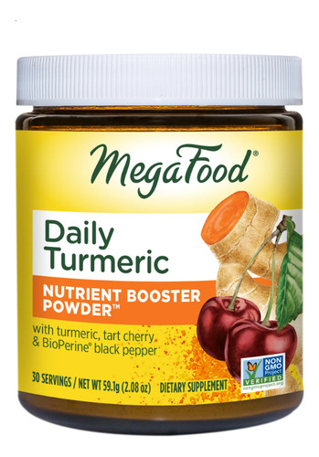 Megafood Daily Turmeric Curcuma En Polvo 59.1 Grs Sabor Cereza Ácida Y Pimienta Negra