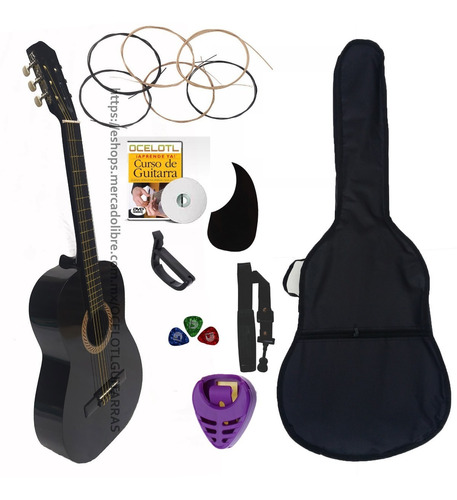 Guitarra Clasica Ocelotl Paquete Básico De Accesorios Color Negro Orientación de la mano Derecha