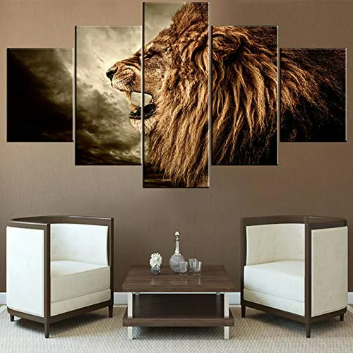 Arte Africano Para Sala: Cuadros De Leones En Lienzo Negro 5