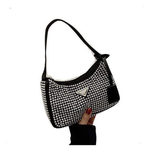 Cartera De Mujer Mini Bag Noche Axilar Mano Piedras Strass Acabado De Los Herrajes Níquel Color Verde Claro Diseño De La Tela Lisa