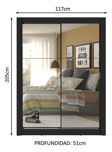 Ropero Closet Madesa Denver 2 Puertas Com Espejo Nn