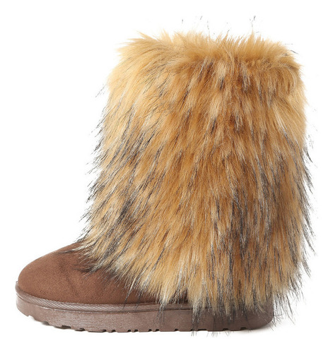 Botas Peludas Cano Médio Com Sola De Neve Em Imitação Pele