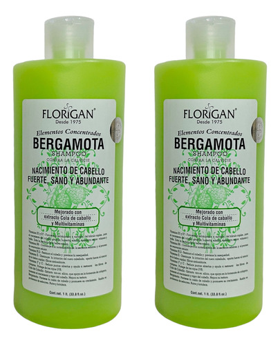 Shampoo De Bergamota + Cola De Caballo Florigan® 1 Litro 2pz
