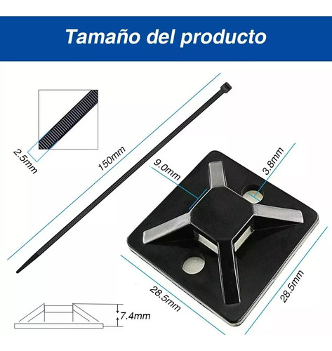 400 Bases Adhesivas Y 400 Correas De Plástico De 30 X 30 Mm
