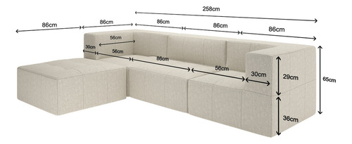 Sofá Modular De 3 Lugares Em Bouclé Nude/bege Com 2 Braços, Extensão De Assento Bilateral Chaise E Estilo Contemporâneo Para Sala De Estar