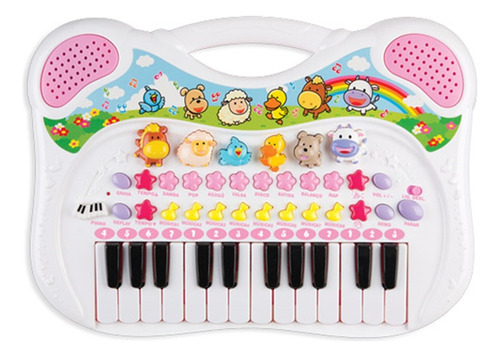 Piano Musical Infantil Animais Rosa Gravador Braskit