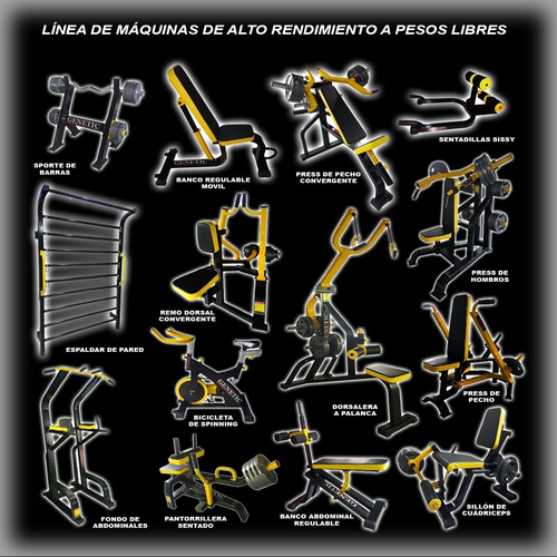 N°1 Polea Alta Baja Simple Con Carro Movil Gimnasios Genetic Estructura Negro/Amarillo