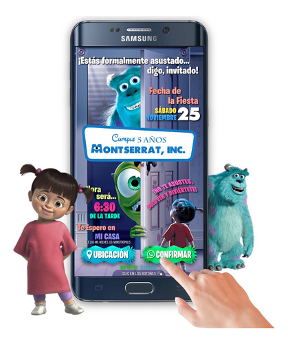 Invitación Interactiva Botón Mapa Y Confirmar Monster Inc