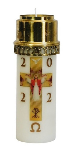 Imagem 2 de 4 de Vela Círio Pascal Jesus Ressuscitado Branco 20 Cm X 7 Cm