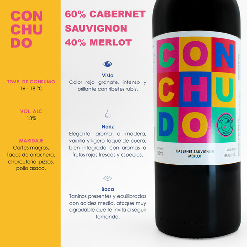 Pack 3 Botellas Vino Tinto, Blanco, Rosado - Conchudo