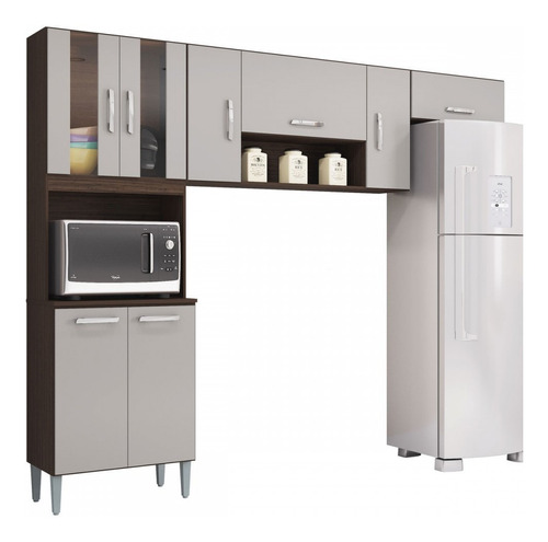 Cozinha Compacta Lavinia 8 Portas Chocolate/off White - Cor Marrom-claro