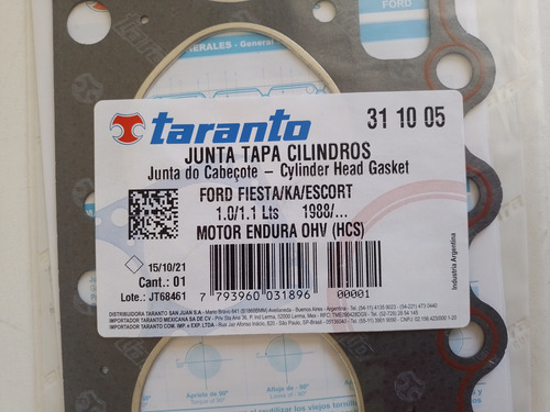 Junta Tapa Cilindro - Ford Fiesta-ka-escort 1.0-1.1lts. 1988