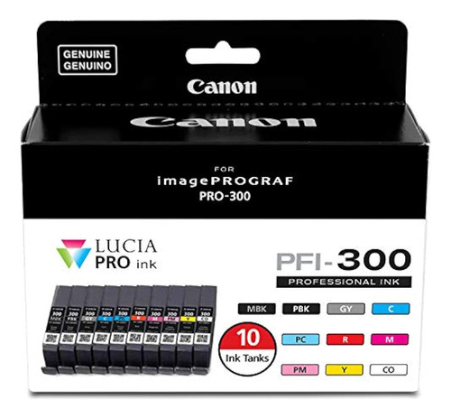 Canon Pfi-300 Lucia Pro Tinta, 10 Depósitos De Tinta, Compat