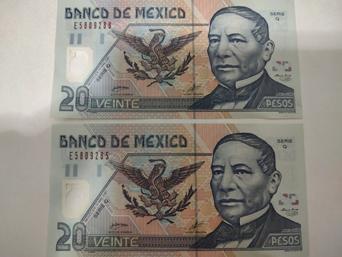 Billete 20 Viente Pesos Banco De México 2001 (2 Piezas)