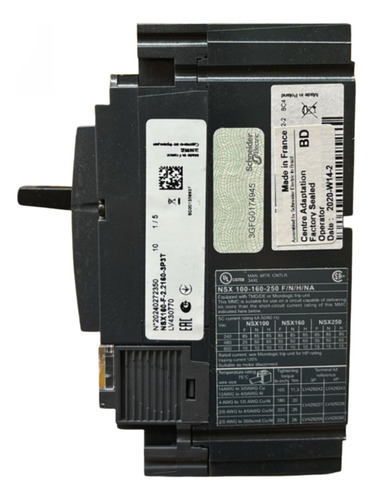 Disjuntor Nsx160f Micrologic 2.2 160a 3p Lv430770 Schneider