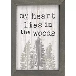 My Heart Lies In The Woods Trees Rustic Grey 7 X 10 Inc...