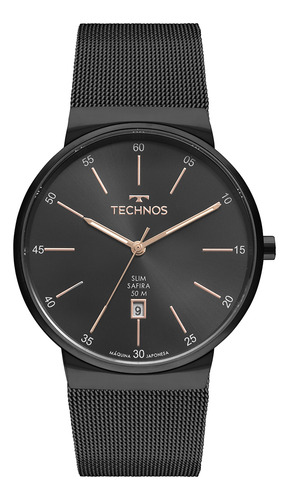 Relógio Technos Preto Masculino Slim Gm12ag/1p
