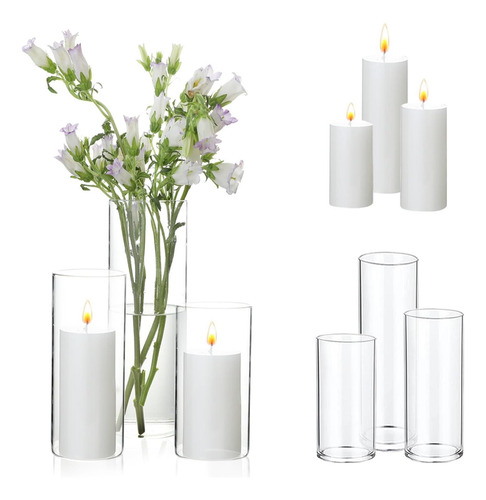 Set Udu De 3 Velas Blancas De Pilares Y 3 Candelabros De De