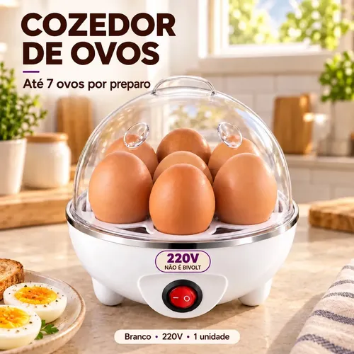 Cozedor De Ovos Elétrico Portatil Branco Cozinhar A Vapor Legumes 7 Ovos com Des