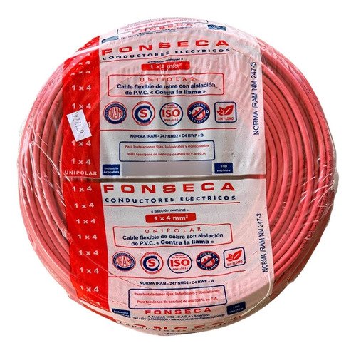 Cable Unipolar 4mm Rojo Normalizado Fonseca