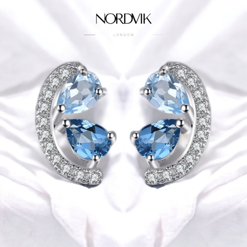 Imagen 2 de 10 de Aros De Plata 925, Topacio Azul, Regalo Para Mujer, Joyas