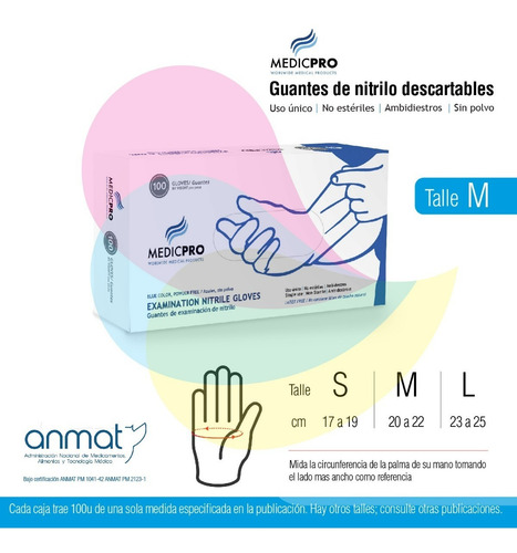 Imagen 3 de 10 de Guantes Nitrilo Medium Medicpro 10 Cajas X 100 Unidades