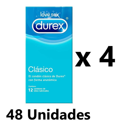 Durex Clásico Pack 48 Condones Preservativos Látex Lubricado