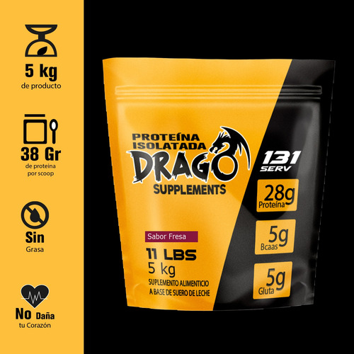 Drago Supplements Proteína Isolatada Bolsa 5 Kg 131 Serv Fresa