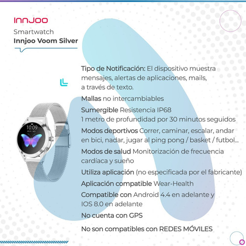 Imagen 3 de 10 de Smartwatch Innjoo Lady Eqis R Silver Ip68