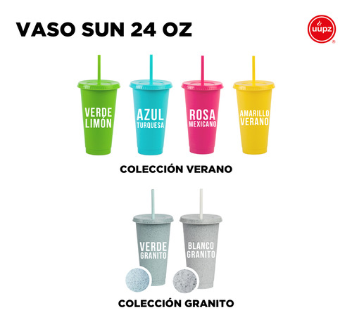 15 Vasos Uupz Sun 709 Ml Con Tapa, Plástico Rigido Aqua Metálico