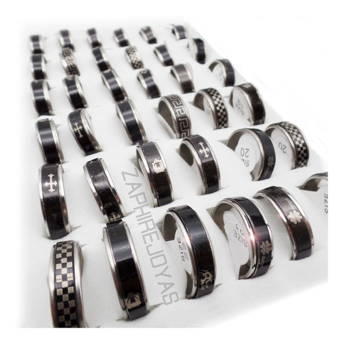 Pack X12 Anillos Giratorio Negro Unisex Acero Quirurgico Por Mayor