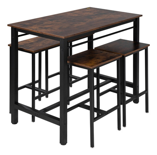 Juego De Mesa + 4 Sillas De Madera Bar Restaurante 4 Bancos